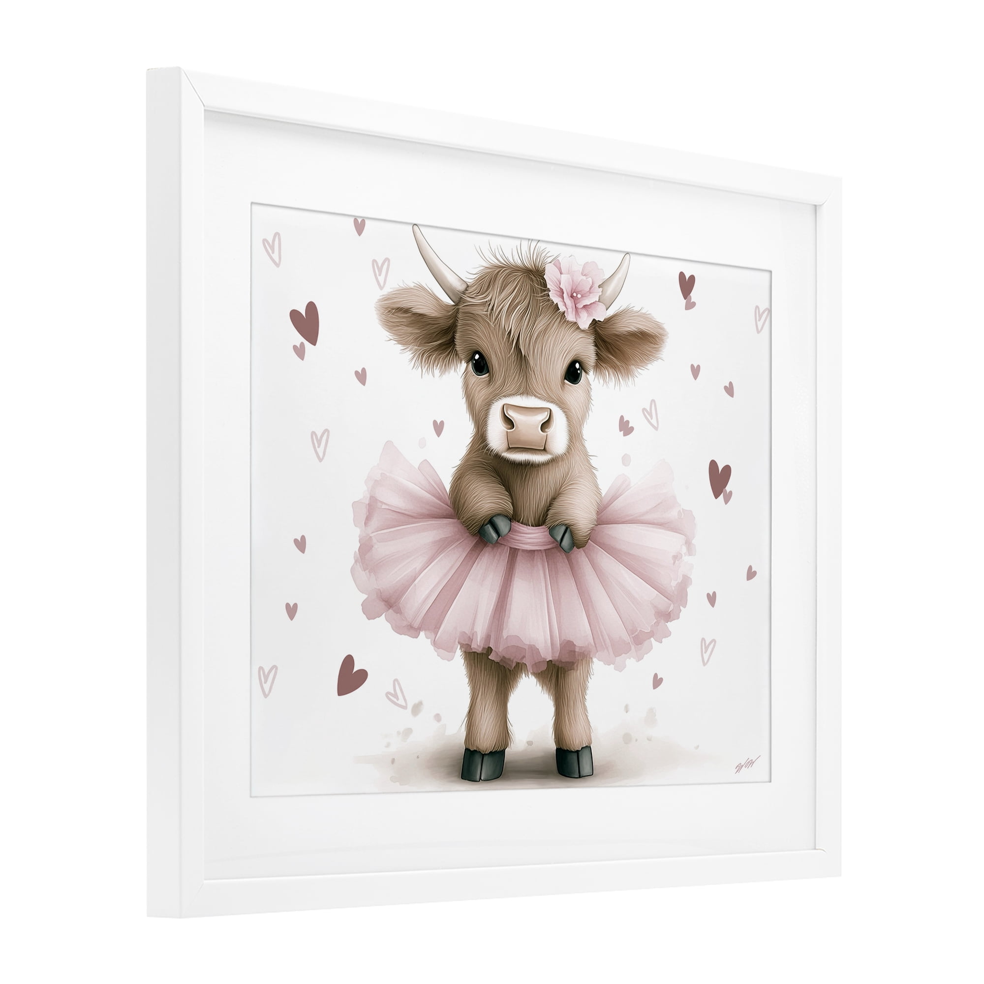 Stupell Industries Baby Calf with Tutu White Framed Print Under Glass, design by Whimsical Wonders