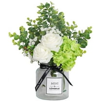 Artificial Flowers Silk Roses Fake Babys Breath Flower Eucalyptus Leaves Berries Arrangements Wedding Bouquet Indoor Home Faux Plants Décor (White Without Vase)