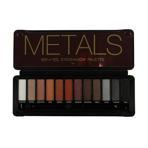 BYS Metals Eyeshadow Palette Tin with Mirror & Dual Applicator 12 Metallic Shades