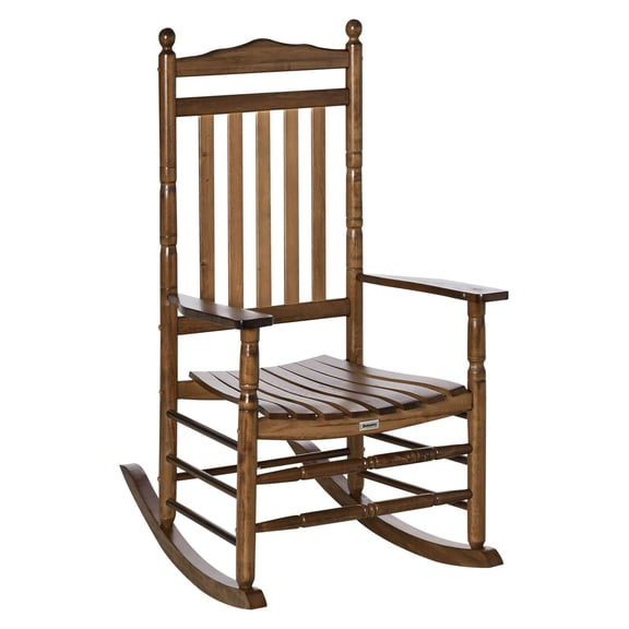 Wooden Rocking Chair - Outdoor Patio Rocker, High-Back Porch Chair - Brown Poplar Wood, 330lbs Capacity
