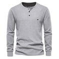 thumbnail image 1 of PEASKJP Mens Cotton Three Button Long Sleeve Henley Shirt(Grey,L), 1 of 7