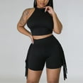 thumbnail image 6 of Riforla Women Fashionable Sexy Round Neck Sleeveless Fringe Solid Color Casual Shorts Two Piece Sets for Women 2 Pieces Black XXL, 6 of 9
