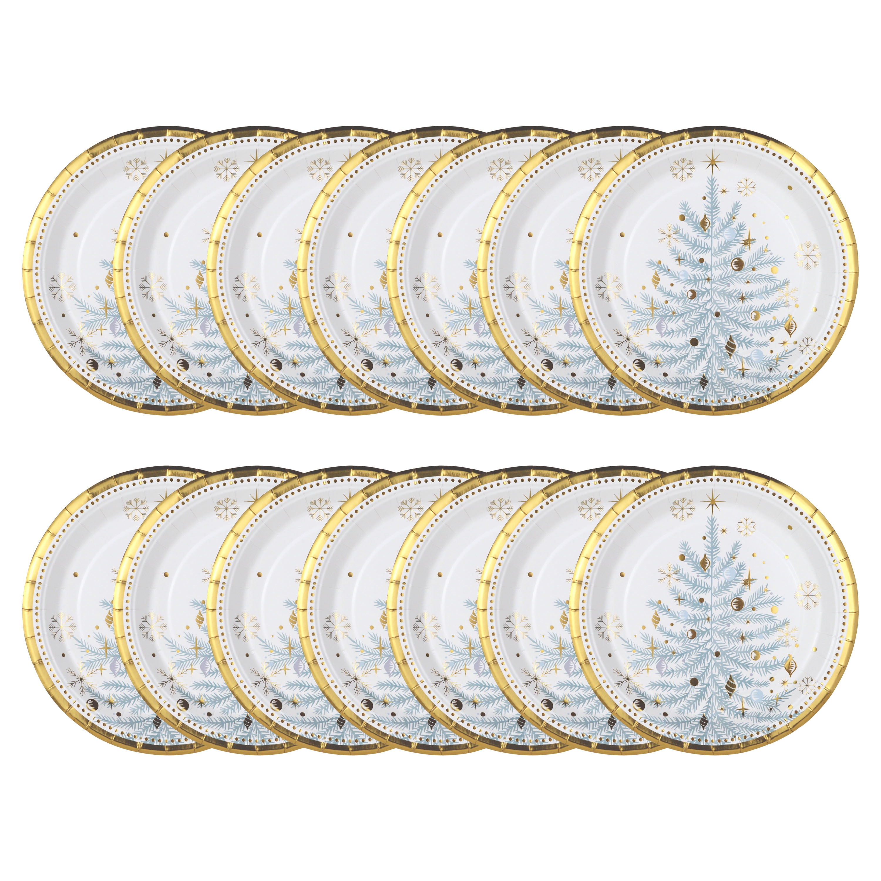 Assiettes rondes en carton multicolores effet feuille d'or de Noël – Vœux chaleureux, 18 x 18 cm, 14 Pièces, service de table pour la maison, style vacances, Adulte