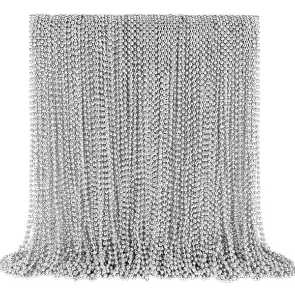 Collares de cuentas YAXINRUI plateados de 33 pulgadas y 144 piezas para fiestas