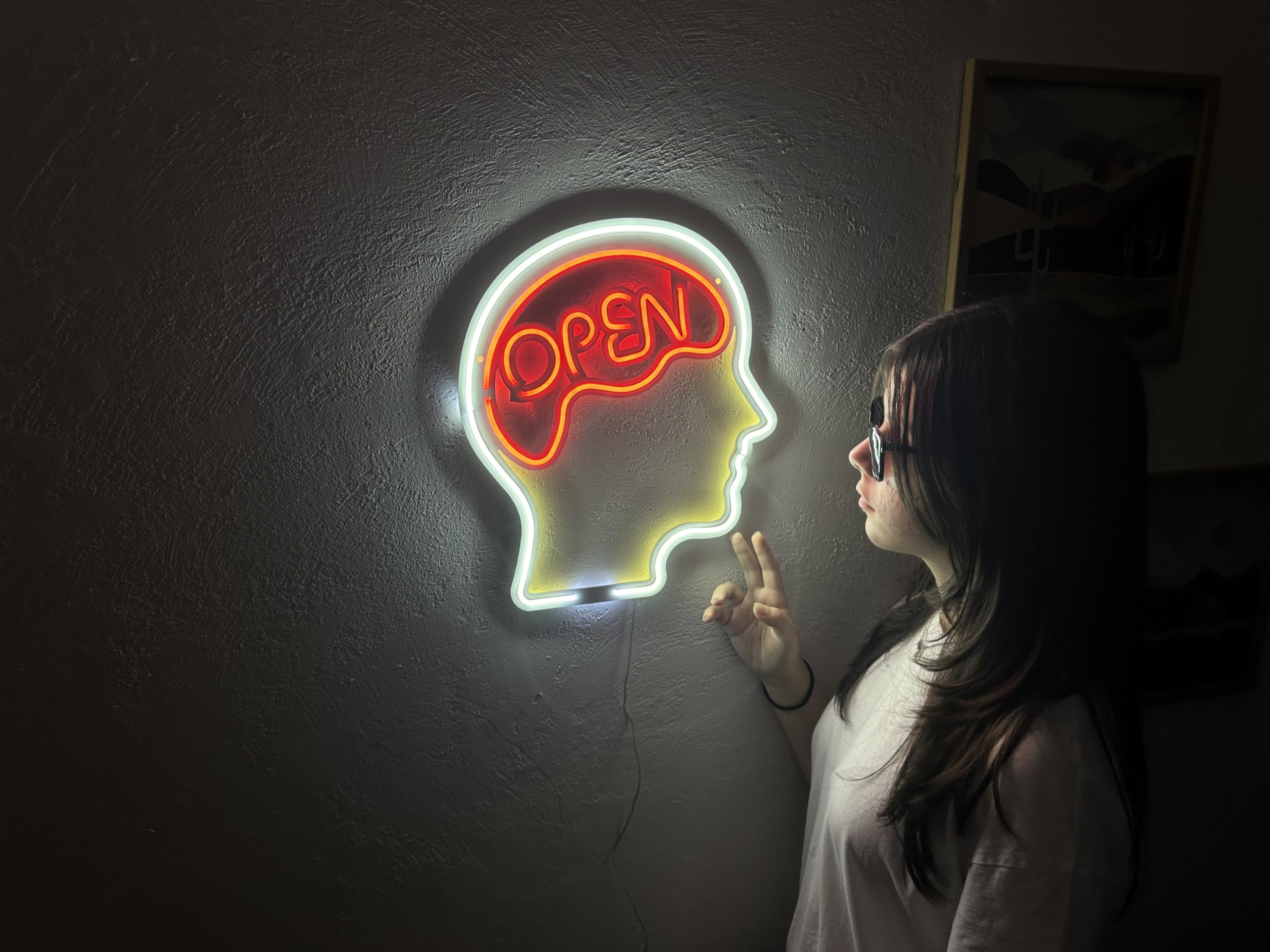 Open Mind Metal Neon Sign, Neon Sign, Neon Wall Art, Bright and Unique Neon Wall Art, Stunning Neon Sign for Anyroom (With Remote Control)