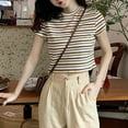 thumbnail image 3 of Women's Casual Crew Neck Striped Short Sleeve Pullover Crop Top T-Shirt, 3 of 4