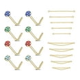 thumbnail image 1 of ZS 18Pcs/Set Gold Nose Chain Piercing Across Nose Stud Rainbow Cubic Zirconia L Shape Nose Rings, 1 of 3