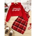 thumbnail image 4 of Mikrdoo 8Y,9Y,10Y,11-12Y,13-14Y Kids Girls Christmas Outfits Straps Plaid Print Dress Print Letter Graphics Long Sleeve Sweater Hoodies 2Pcs Nice Apparel Clothes Set 8 Years Red, 4 of 9