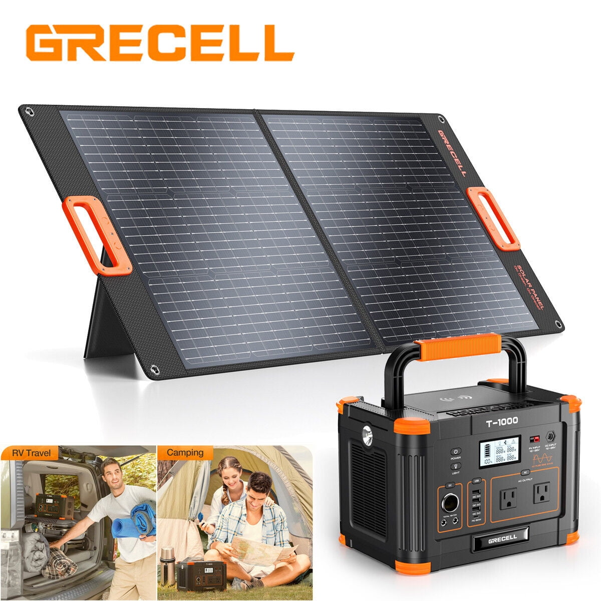 GRECELL 1000W Portable Power Station 100W Foldable Solar Panel Outdoor IP68