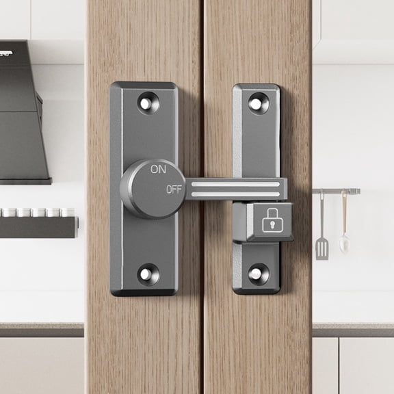 TOPRenddon No-Drill Door Lock - Child Proof Sliding Gate Lock for Glass/Wood Doors (Black) - Adjustable Cabinet Fastener with Adhesive Backing