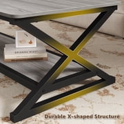 47 inch Gray Rectangle Coffee Table for Living Room, 2-Tier Wooden Coffee Tables with Round Corner, Modern Center Table for Small Space, Apartment, Office