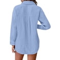 thumbnail image 5 of Outfmvch Linen Shirt Rolled Cuffed Long Sleeve Blouse Gauze Blouses for Women 3/4 Roll Up V Neck Sleeve Linen Shirts for Women Fall Work Light Blue XL, 5 of 9