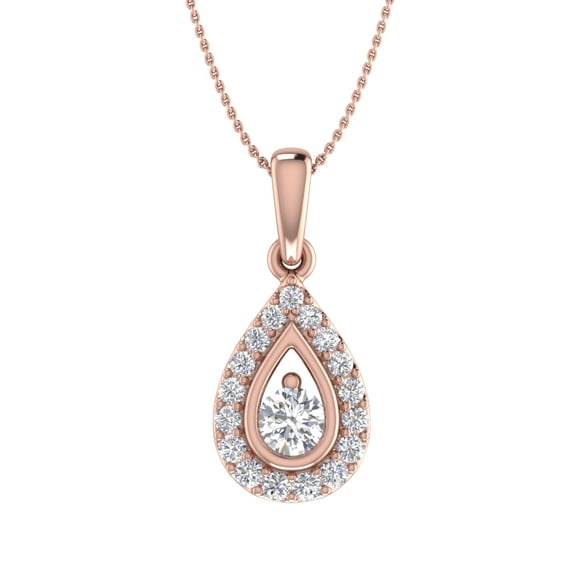 1/3 Carat Round Diamond Teardrop Pendant Necklace in 14K Rose Gold (Silver Chain Included)