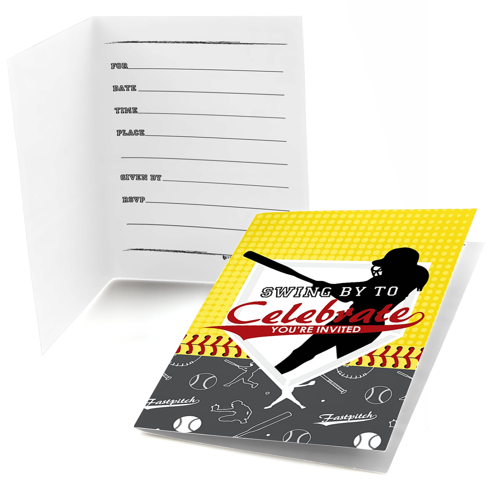 Grand Slam - Fastpitch Softball - Fill In Birthday Party or Baby Shower Invitations (8 count)