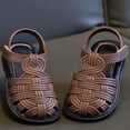 thumbnail image 3 of Toddler Girl Gladiator Strappy Sandals Kids Summer Open Toe Adjustable Ankle Strap Outfoor Lightweight Soft Sole Flat Shoes Coffee 4.5 Toddler, 3 of 5