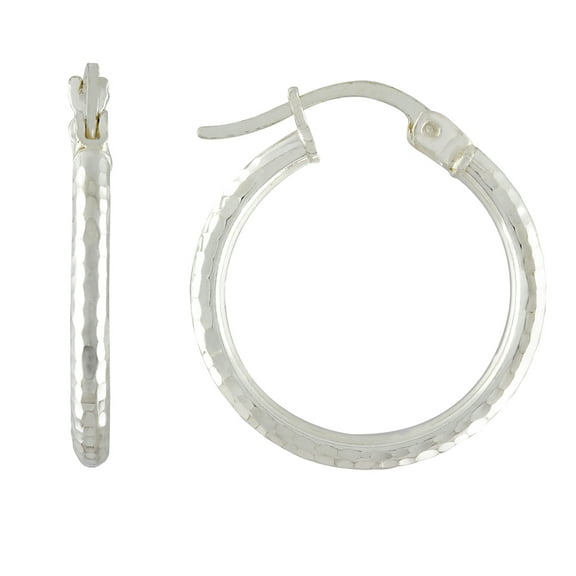 925 Sterling Silver Womens Faceted Hoop Earrings 2mm Hoop Earring for Women