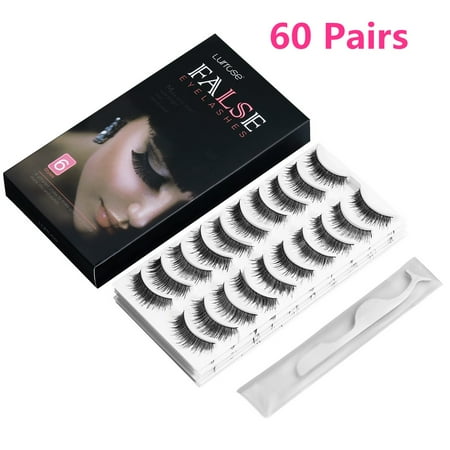 Natural False Eyelashes - 60 Pairs False Eyelashes Natural Fake Eyelashes Handmade Reusable Pack with Tweezer