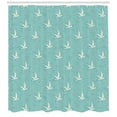 thumbnail image 3 of Bird Shower Curtain, Pastel Toned Flying Seagulls on Geometric Polygonal Backdrop Illustration, Fabric Bathroom Set with Hooks, 69W X 70L Inches, Seafoam and Eggshell, by Ambesonne, 3 of 3