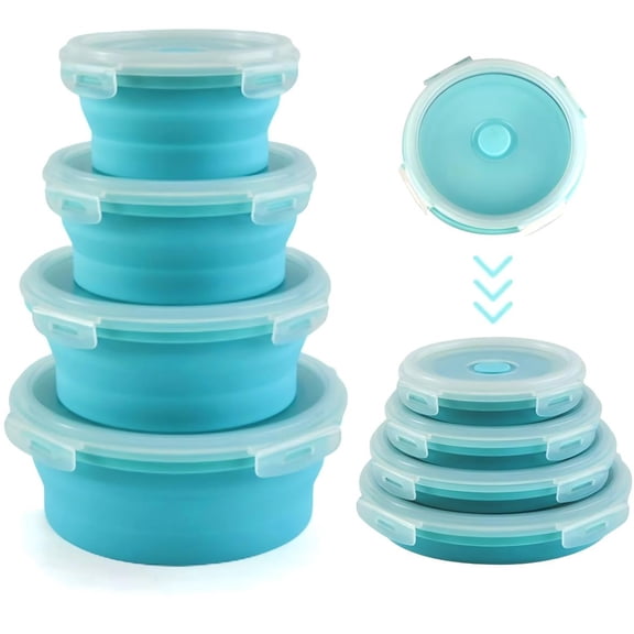 4 Pack Collapsible Food Storage Containers, Silicone Collapsible Bowls with Lids for Camping Kitchen, RV Accessories Space Saving Organizer