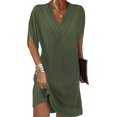 thumbnail image 2 of Hiborth, vestido con cuello en V y manga de murciélago, elegante, holgado, para mujer, cuello en V, plisado, medio Color sólido, suave, transpirable, para ir por encima de la rodilla, 2 of 5