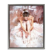 Stupell Industries Serene Ballerina Visage Novelty Painting Gray Floater Framed Art Print Wall Art, 25 x 31