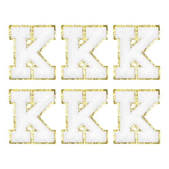 Uxcell Letter K Chenille Letter Patches Self Adhesive Stick on Embroidered Patch for Clothing Repair(White, Pack of 6)