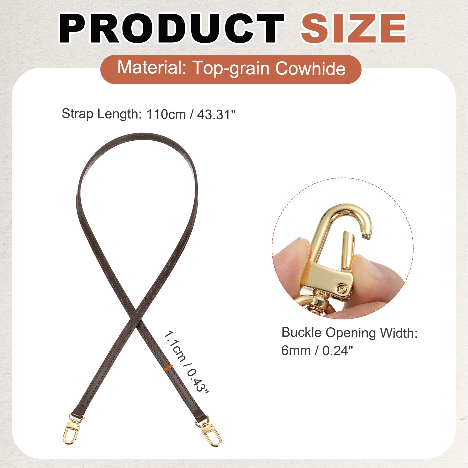 Uxcell 43.3 Inch Genuine Leather Purse Strap, 0.43 Inch Wide Shoulder Bag Strap Replacement Purse Straps Replacement for Women DIY Handbag Underarm Shoulder Bags, Brown