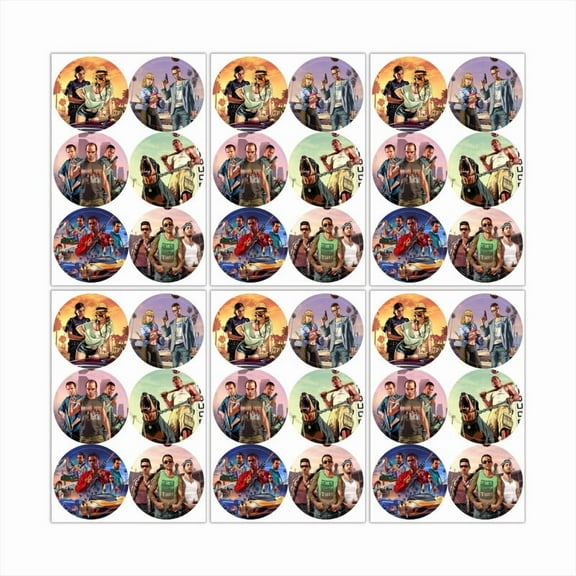 Grand Theft Auto GTA Stickers Labels Birthday Party Favors Thank You Themed Round Circle Baby Shower 60pcs