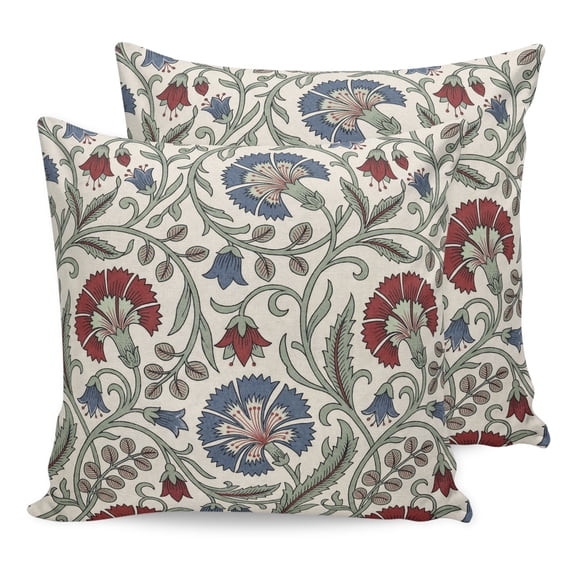 Pillow Covers 18x18 Set of 2, Boho Floral Throw Pillow Covers Decorative Couch Cushion Cover, Farmhouse Retro Botanical Vine Flowers Microfiber Soft Square Pillowcases for Bedroom Living Room Sofa