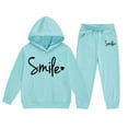 thumbnail image 3 of LIUYUNNN Kids Sweatsuit Set for Girls 2 Piece Long Sleeve Letter Light Blue Pullover Hoodie Leggings Pants Winter Clothes Tracksuit Jogging Outfits Set 12-13 Years Boys Girls Fall and Winter Outfits, 3 of 3