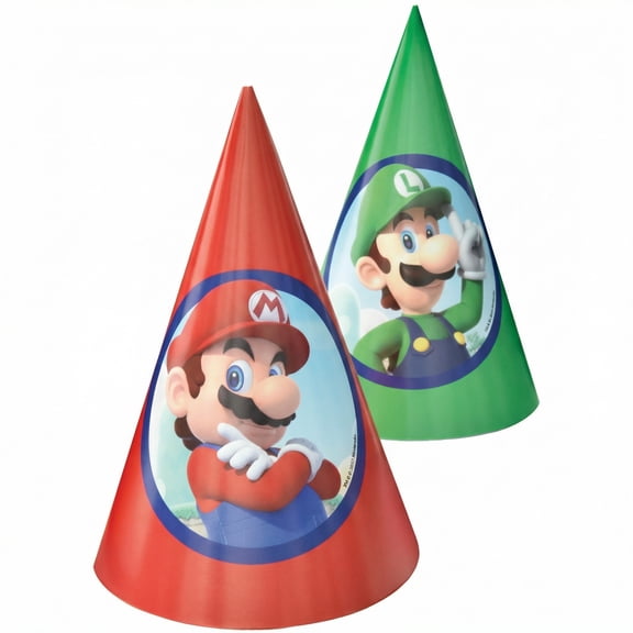 Amscan Super Mario Bros Cone Party Hats – 16 Count