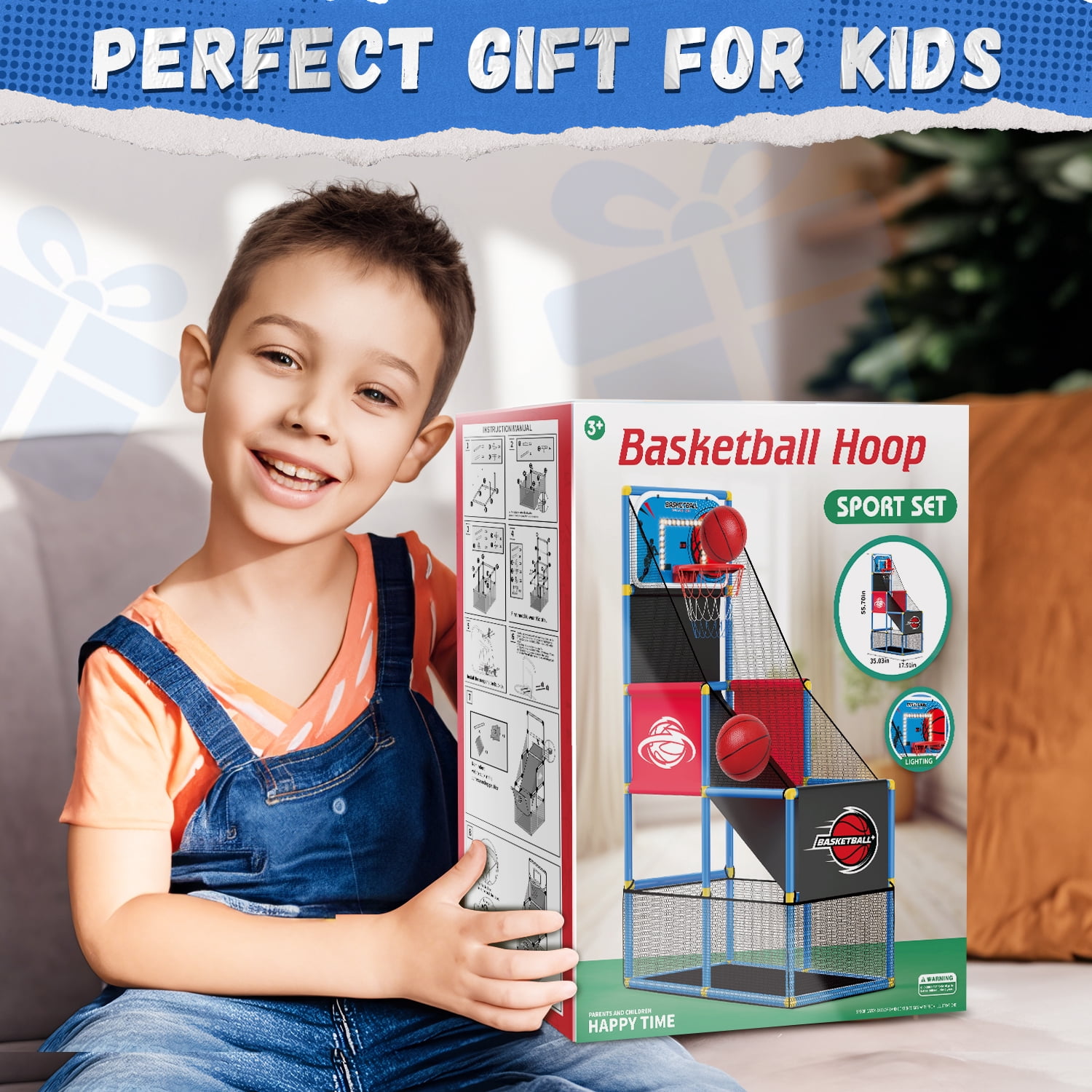 JoyStone Kids Arcade Basketball Game, Indoor/Outdoor Basketball Hoop With 4 Balls, Basketball Game Toys Gifts for Boys and Girls (Blue)
