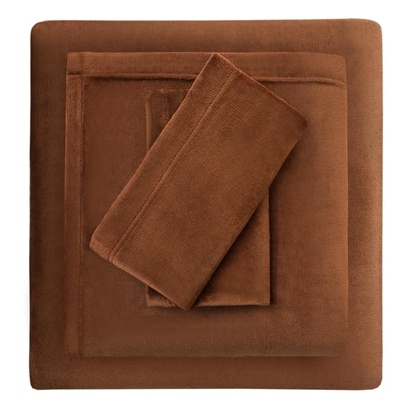 Viviland Draps de Lit en Peluche pour Lit Simple, Draps-Housses en Micro-Polaire avec Poche de 15 Pouces, Ensemble de Draps d'Hiver en Velours Polaire Duveteux et Taie d'Oreiller - Brun Maillard - Simple