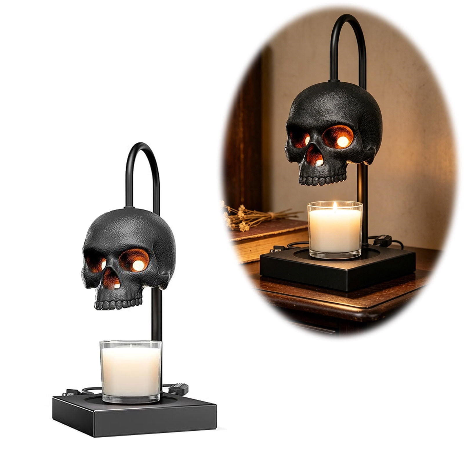Skull Candle Warmer Lamp with Timer & Dimmer (Candles NOT Included) – Black Gothic Table Lamp Candle Warmer Adjustable Height, Skull Decor- Lamps for Spooky Home & Witchy Gifts