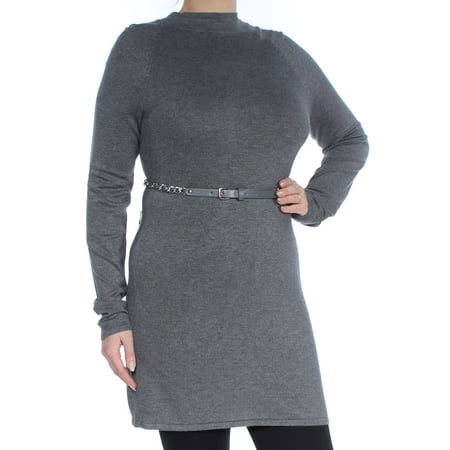 Belted Long Sleeve Belt - INC Womens Gray Belted Pleated Long Sleeve Turtle Neck Above The Knee Sheath Wear To Work Dress Size: L