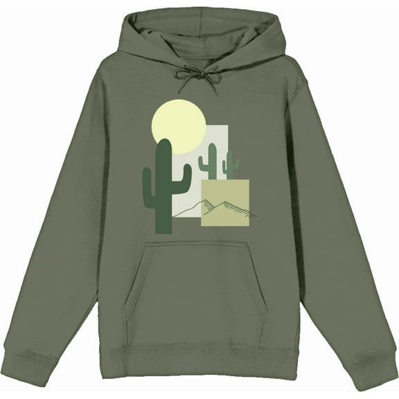 Natural World Cacti & Shapes Olive Adult Long Sleeve Hoodie-Medium