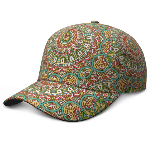 Geometric Mandala Design Baseball Cap – Tribal Ethnic Dad Hat Featuring Sacred Symbolic Pattern, Vintage Boho Artistic Spiritual Style