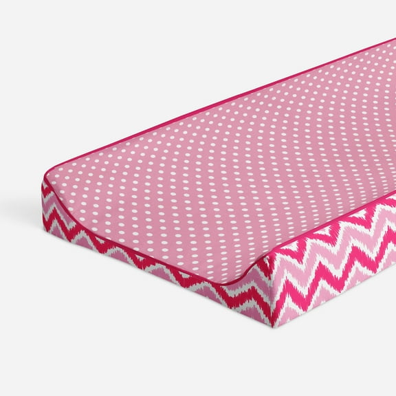 Bacati - Mix N Match Chevron/Dots Pink Girls Quilted Changing Pad Cover