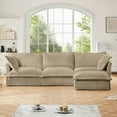 thumbnail image 3 of Modern Corduroy L-Shaped Sectional Sofa with Convertible Ottoman for Living Room (220×80×75cm), 3 of 24