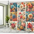 thumbnail image 2 of Ambesonne Floral Shower Curtain, Multicolor Flowering Squares, 69"Wx84"L, Orange and Dark Turquoise, 2 of 4