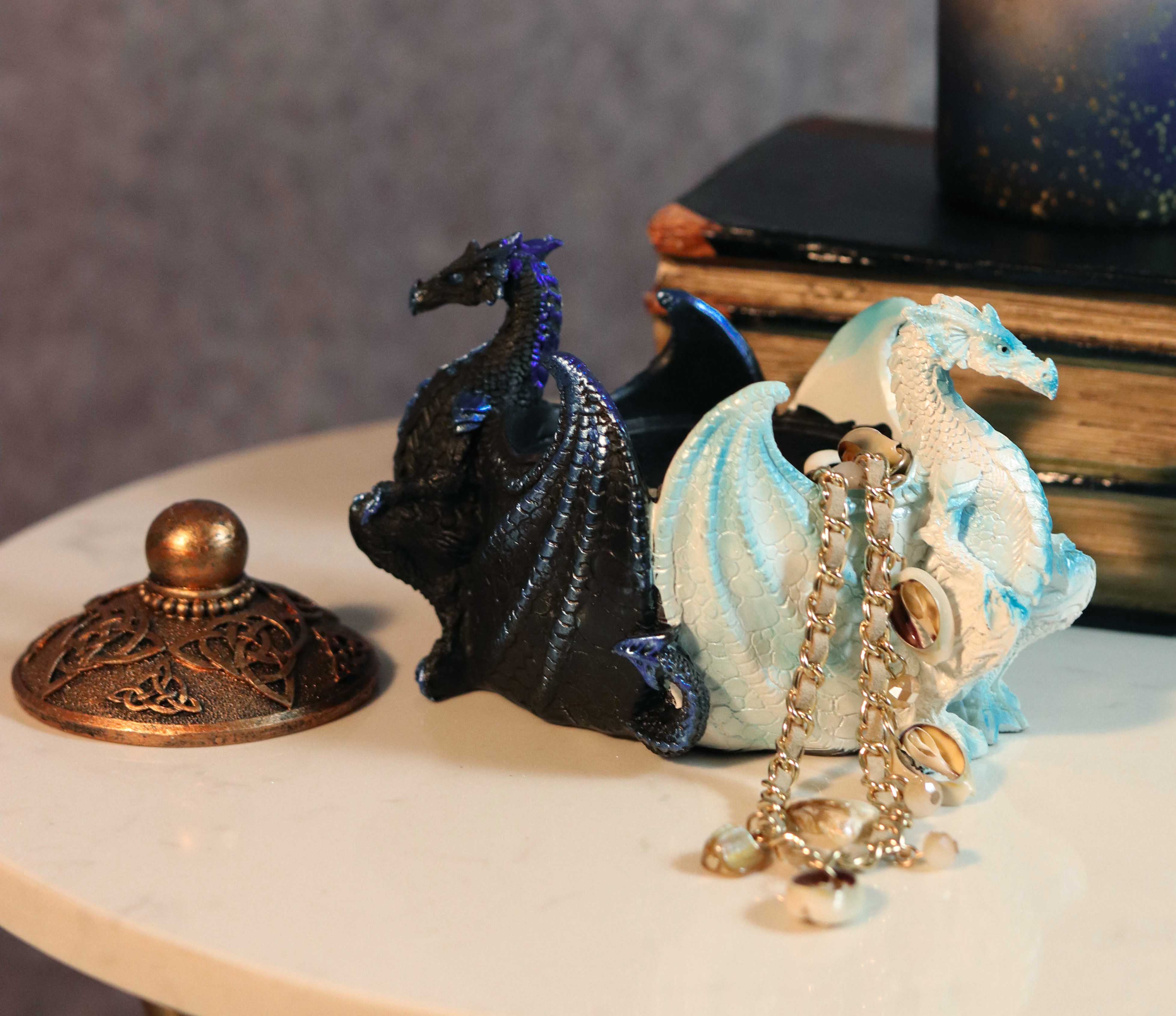 Medieval Fierce Deep Blue Dragon Eye Collectible Trinket Box Gothic Jewelry 