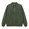 thumbnail image 4 of Zivyakyron Button Polo T Shirts for Men Casual Collared Long Sleeve Fall Loose Shirt Washed Vintage Solid Green XL, 4 of 6