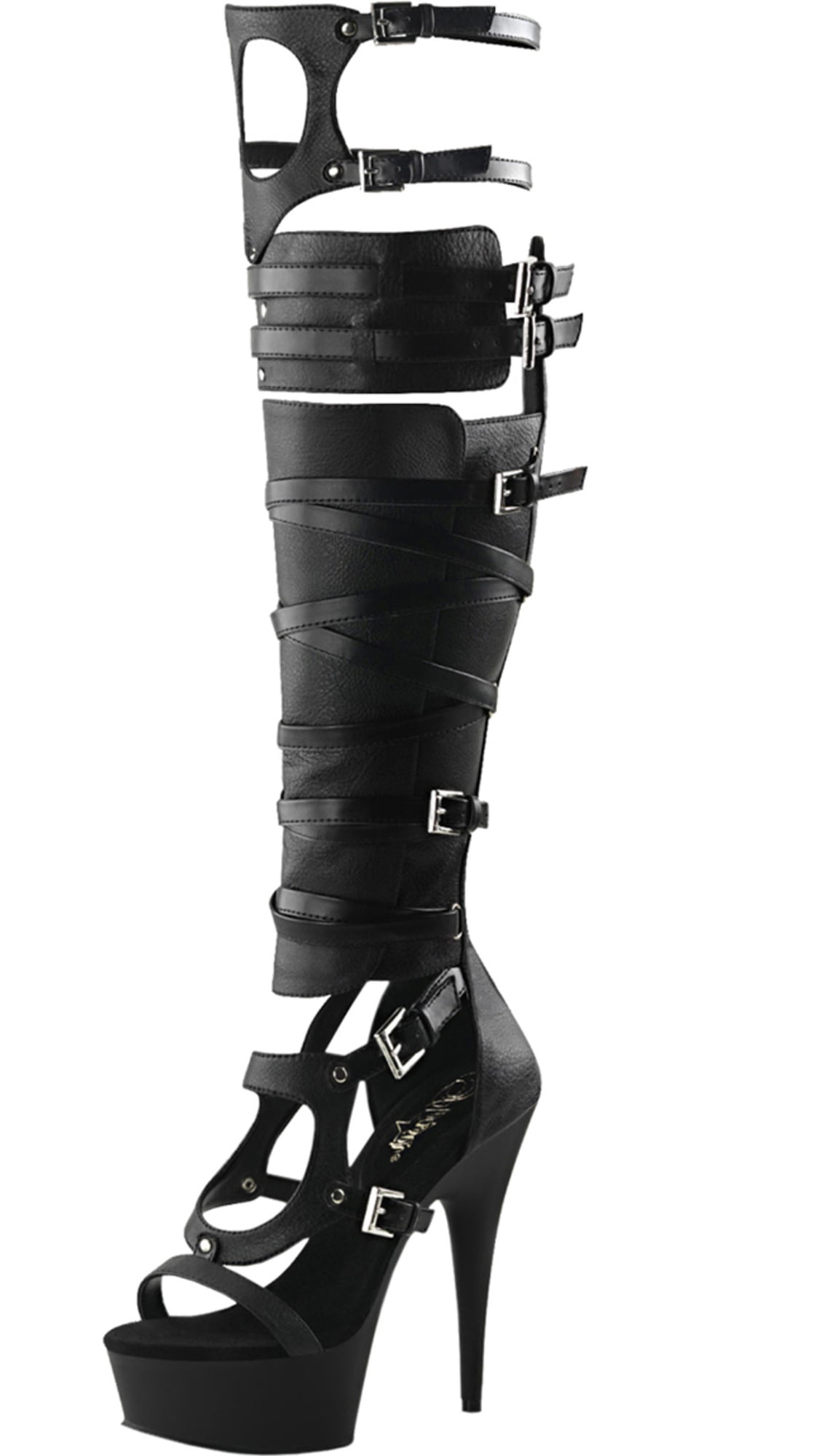 Pleaser Womens Black Gladiator Heels Sandal Boots Over the Knee 6