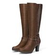 thumbnail image 2 of Pennysue Women Knee High Boots Dark Brown Wide Calf Chunky Heel Booties For Women 9M, 2 of 6