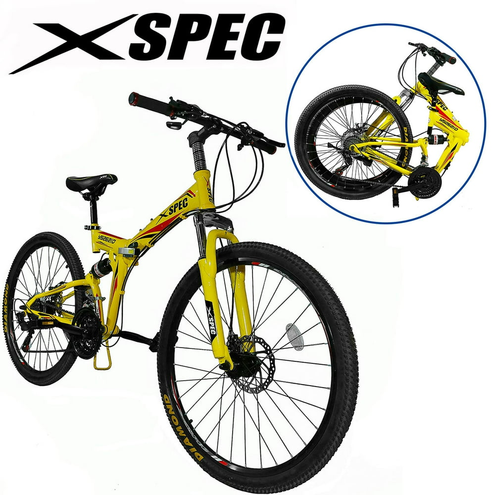 Xspec 21 Speed Folding Compact Mountain Bike, Yellow, 26"