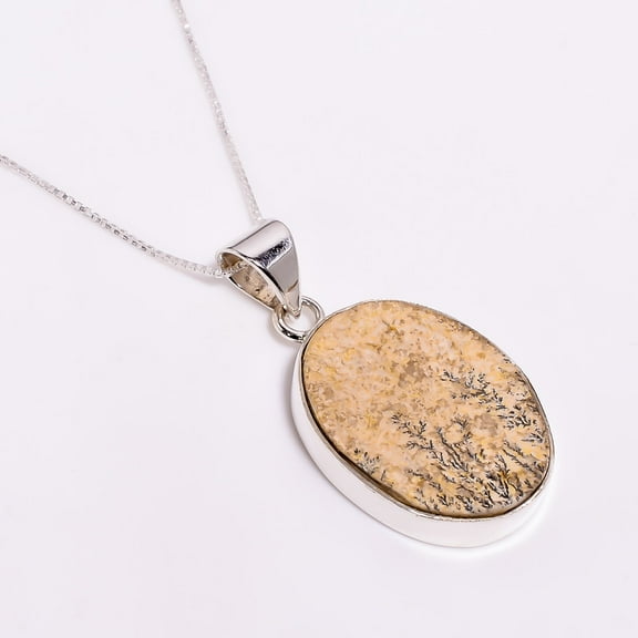SATYAVIE JEWELLERY Necklace for Women 925 Sterling Silver Dendritic Agate Gemstone Pendant Necklace Box Chain