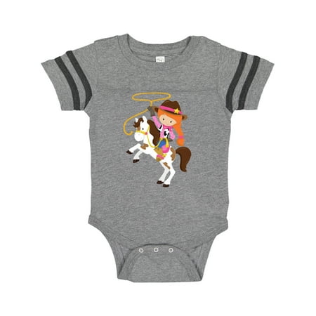 

Inktastic Cowboy Girl Cowgirl On White Horse Orange Hair Gift Baby Girl Bodysuit