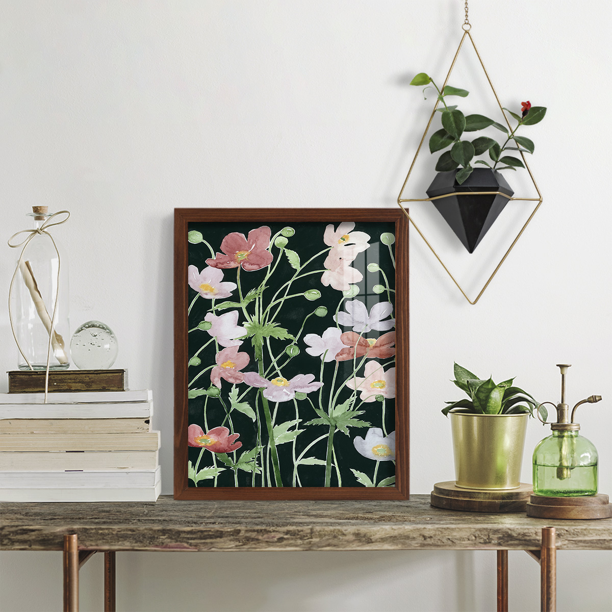 Anemone Dance III -Framed Print w/glass-Chestnut