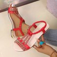 thumbnail image 4 of Low Heeled Sandals for Women Vintage Rhinestone Open Toe Elegant Dressy Party Prom Heels Elastic Ankle Strap Red Size 9, 4 of 8