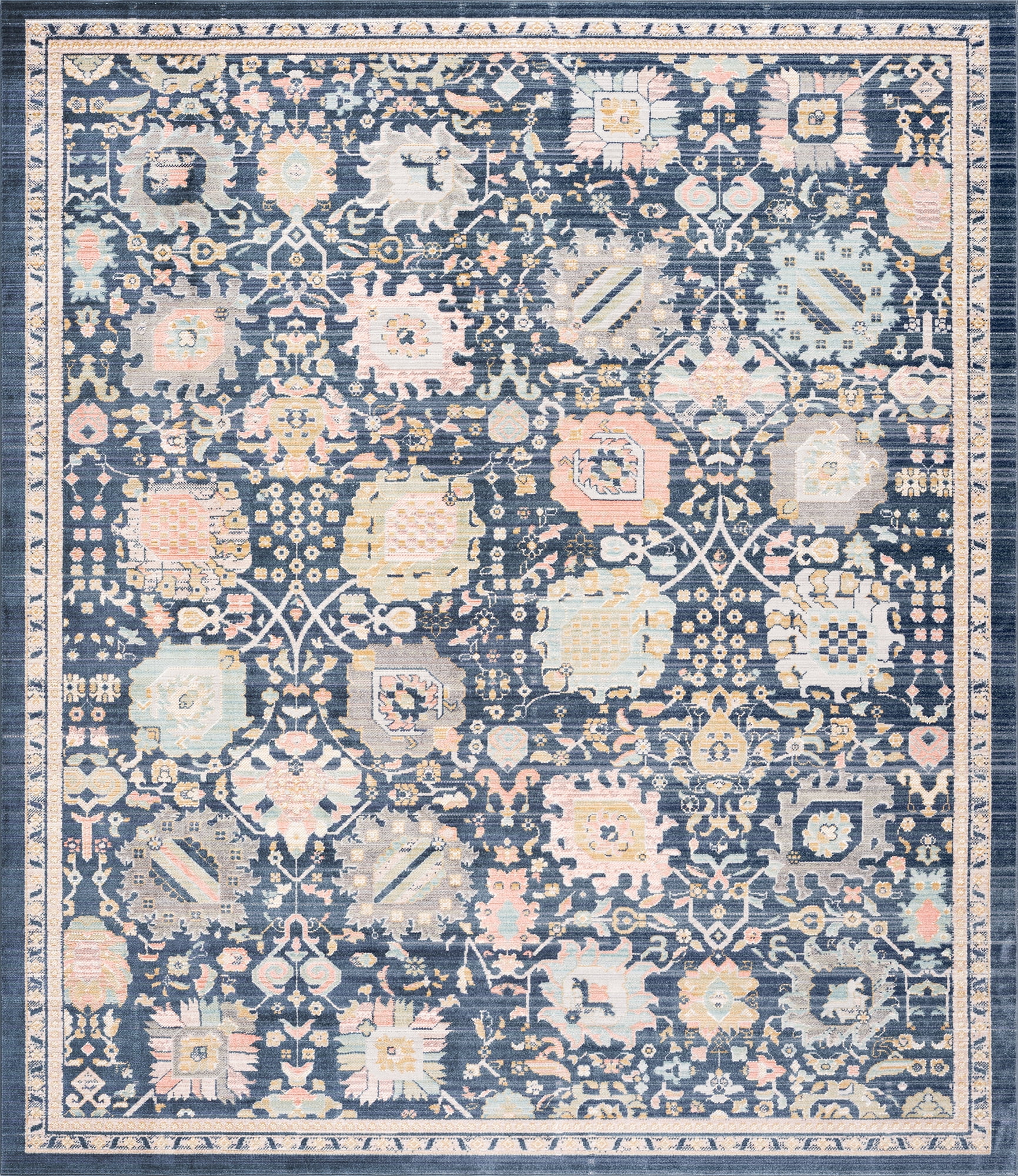 Crestwood Traditional Oriental 5'3'' x 7' Navy and Aqua Polyester Indoor Area Rug, 5'3'' x 7'